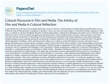 Essay on Cultural Discourse in Film and Media: the Artistry of Film and Media in Cultural Reflection