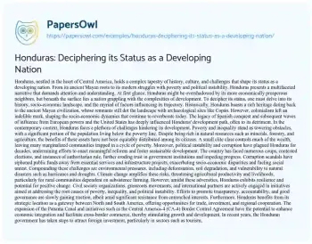 Essay on Honduras: Deciphering its Status as a Developing Nation