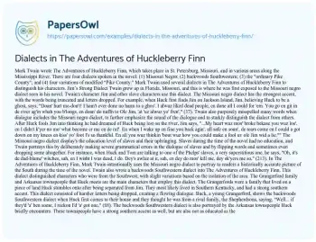 Essay on Dialects in the Adventures of Huckleberry Finn