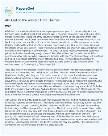 Essay on All Quiet on the Western Front Themes