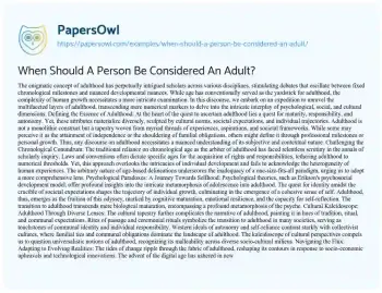 Essay on When should a Person be Considered an Adult?