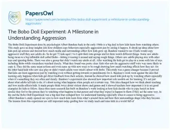 Essay on The Bobo Doll Experiment: a Milestone in Understanding Aggression