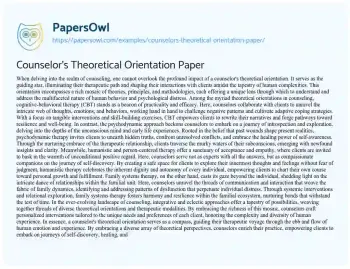 Essay on Counselor’s Theoretical Orientation Paper