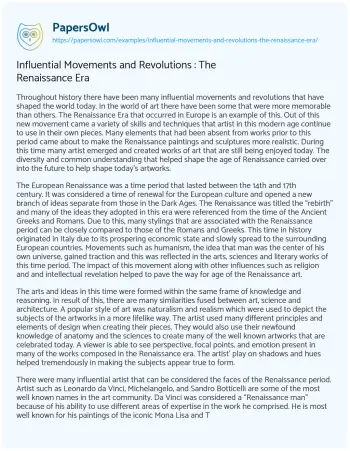 Essay on Influential Movements and Revolutions : the Renaissance Era