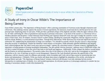 Essay on A Study of Irony in Oscar Wilde’s the Importance of being Earnest