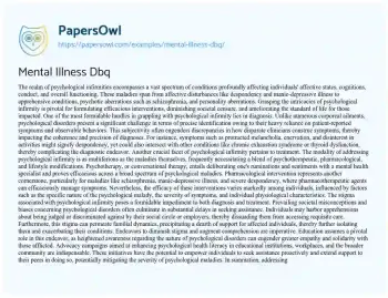 Essay on Mental Illness Dbq