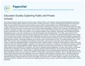 Essay on Education Duality: Exploring Public and Private Schools