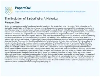 Essay on The Evolution of Barbed Wire: a Historical Perspective