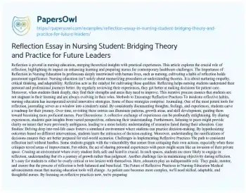 Essay on Reflection Essay in Nursing Student: Bridging Theory and Practice for Future Leaders