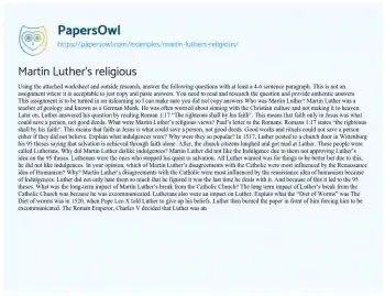 Essay on Martin Luther’s Religious