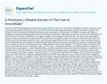 Essay on Is Montresor a Reliable Narrator In”The Cask of Amontillado”