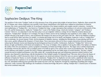 Essay on Sophocles Oedipus the King