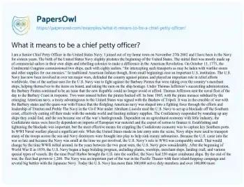 Essay on What it Means to be a Chief Petty Officer?