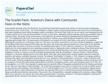 Essay on The Scarlet Panic: America’s Dance with Communist Fears in the 1920s