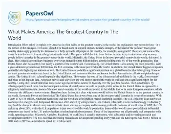 Essay on What Makes America the Greatest Country in the World