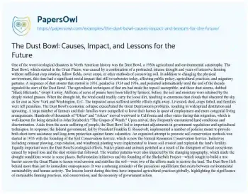 Essay on The Dust Bowl: Causes, Impact, and Lessons for the Future