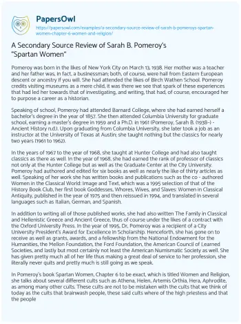 Essay on A Secondary Source Review of Sarah B. Pomeroy’s “Spartan Women”