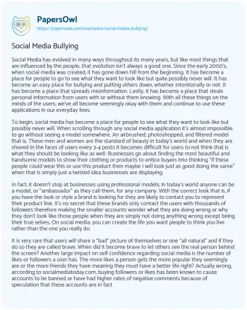 Essay on Social Media Bullying