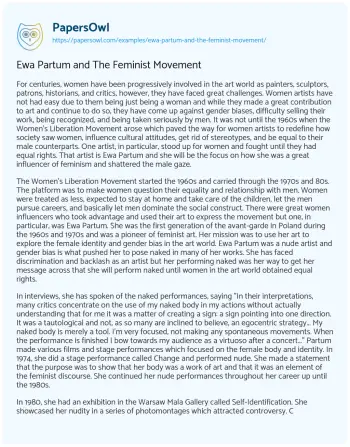 Essay on Ewa Partum and the Feminist Movement