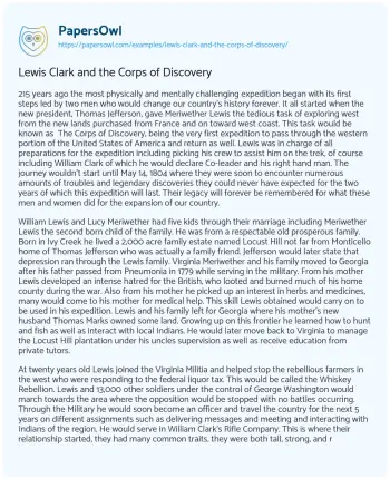 Essay on Lewis Clark and the Corps of Discovery