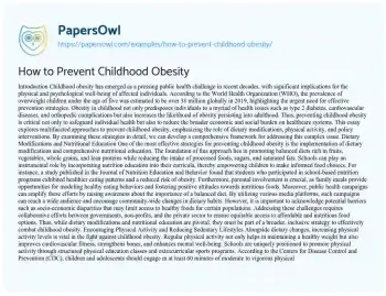 Essay on How to Prevent Childhood Obesity