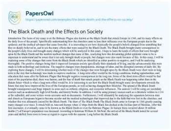 Essay on The Black Death and the Effects on Society