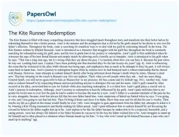 Essay on The Kite Runner Redemption