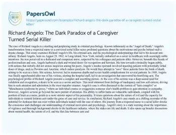 Essay on Richard Angelo: the Dark Paradox of a Caregiver Turned Serial Killer