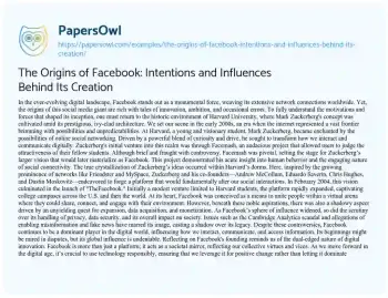 Essay on The Origins of Facebook: Intentions and Influences Behind its Creation