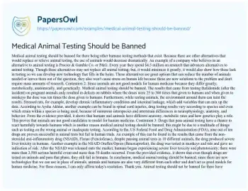 Essay on Medical Animal Testing should be Banned