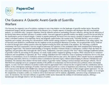 Essay on Che Guevara: a Quixotic Avant-Garde of Guerrilla Warfare