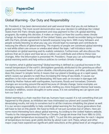 Essay on Global Warming – our Duty and Responsibility