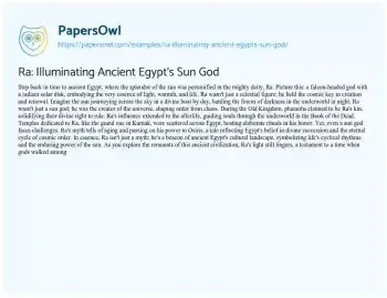 Essay on Ra: Illuminating Ancient Egypt’s Sun God