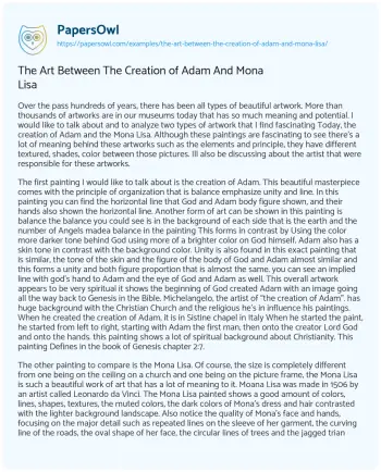 Essay on The Art between the Creation of Adam and Mona Lisa