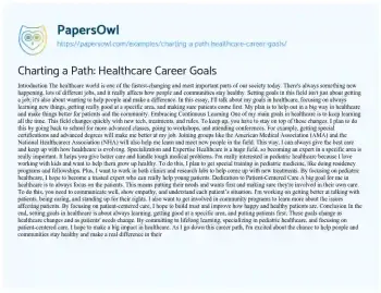 Essay on Charting a Path: Healthcare Career Goals