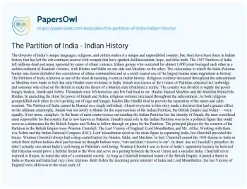 Essay on The Partition of India – Indian History