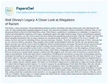 Essay on Walt Disney’s Legacy: a Closer Look at Allegations of Racism