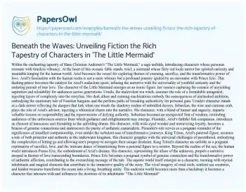 Essay on Beneath the Waves: Unveiling Fiction the Rich Tapestry of Characters in ‘The Little Mermaid’