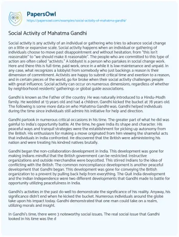 Essay on Social Activity of Mahatma Gandhi