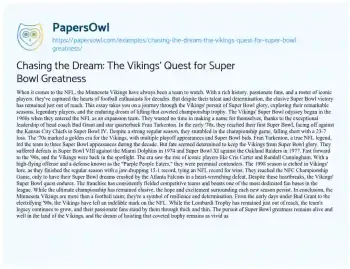 Essay on Chasing the Dream: the Vikings’ Quest for Super Bowl Greatness