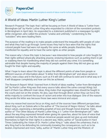 Essay on A World of Ideas: Martin Luther King’s Letter