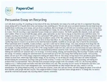 Essay on Persuasive Essay on Recycling