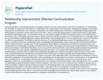 Essay on Relationship Improvement: Effective Communication Program 