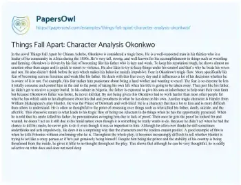 Essay on Okonkwo Character Analysis