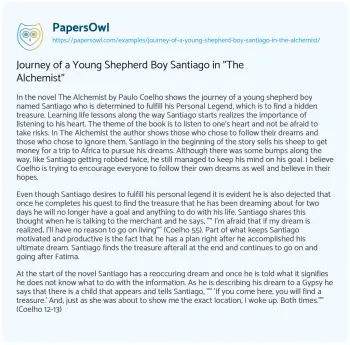 Essay on Journey of a Young Shepherd Boy Santiago in “The Alchemist”