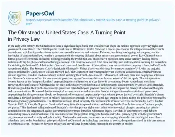 Essay on The Olmstead V. United States Case: a Turning Point in Privacy Law