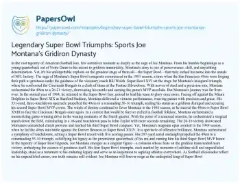 Essay on Legendary Super Bowl Triumphs: Sports Joe Montana’s Gridiron Dynasty