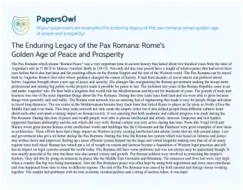 Essay on The Enduring Legacy of the Pax Romana: Rome’s Golden Age of Peace and Prosperity