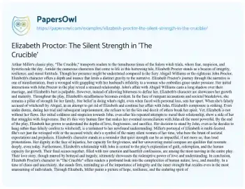 Essay on Elizabeth Proctor: the Silent Strength in ‘The Crucible’