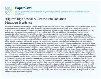 Essay on Hillgrove High School: a Glimpse into Suburban Education Excellence